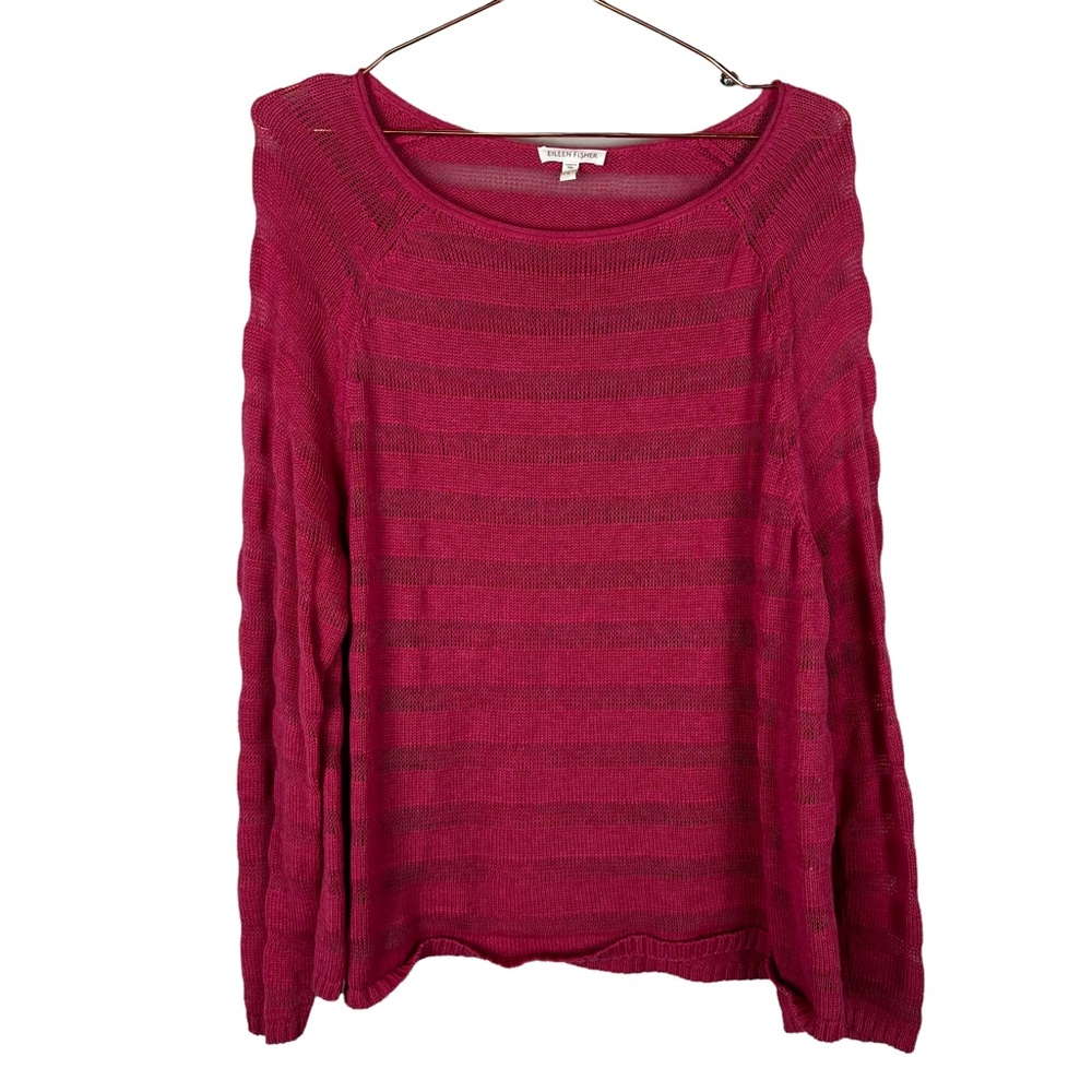 Eileen Fisher Pink Organic Cotton Lose Knit Sweater Size Large